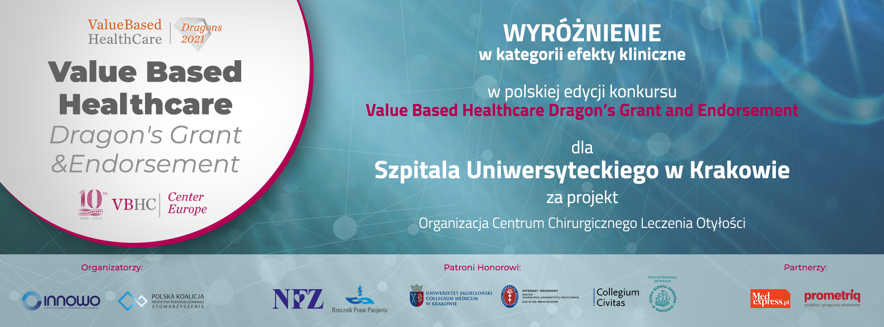 Banner: Wyróżnienie VBHC Dragon’s Grant dla Centrum Chirurgicznego Leczenia Otyłości SU