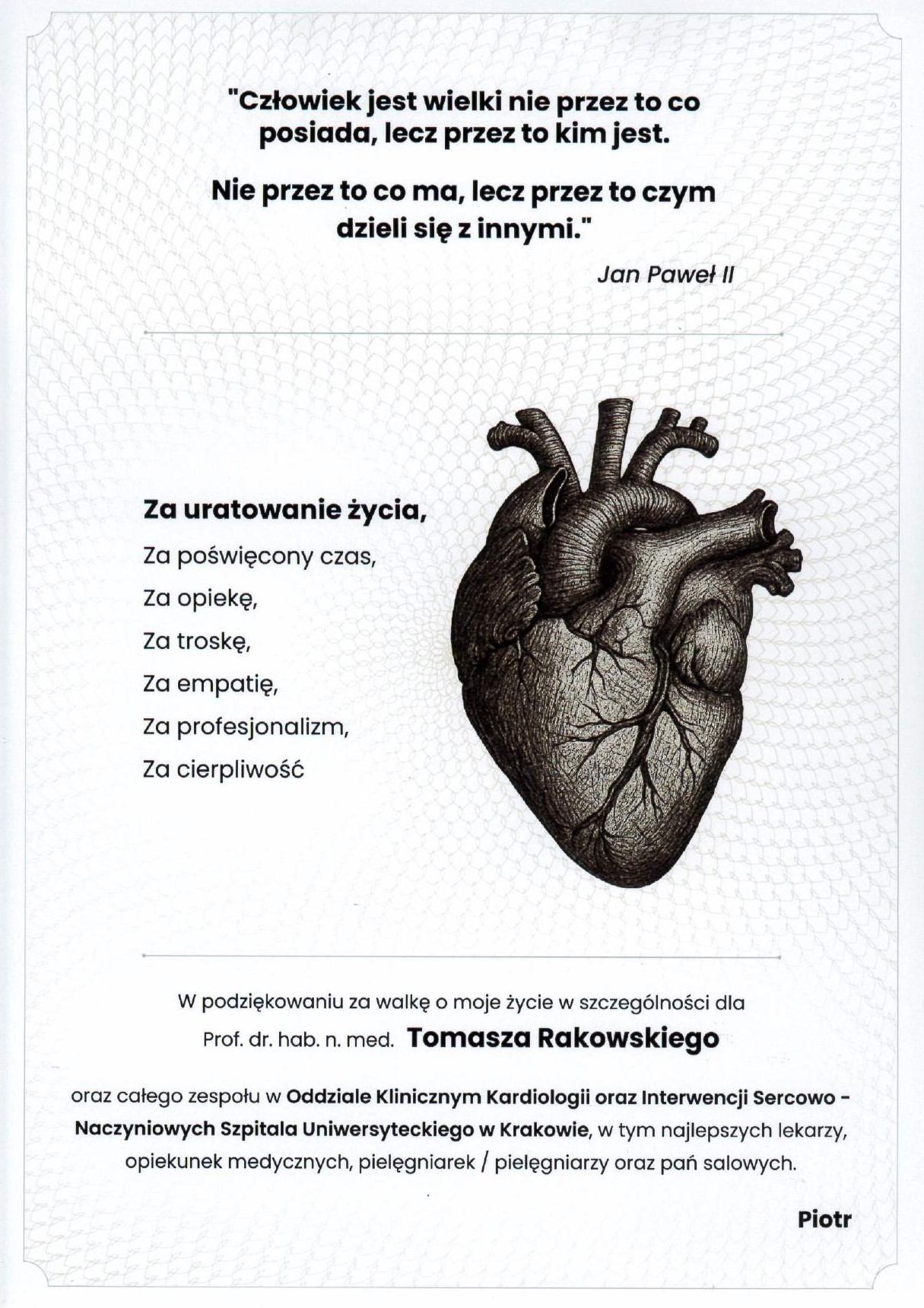 Podziękowania od pacjenta