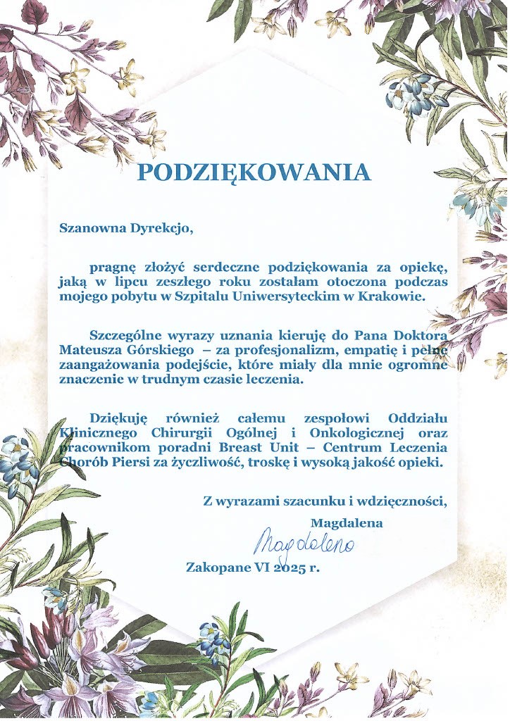 podziekowania pani magdalena