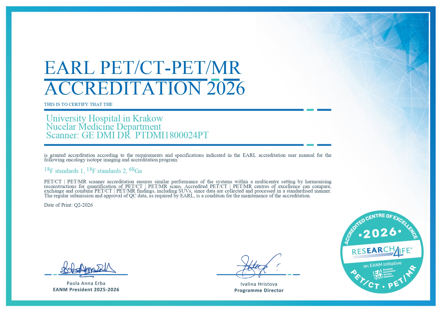 EALR Certificate 2026 Q2 PET CT page 0001