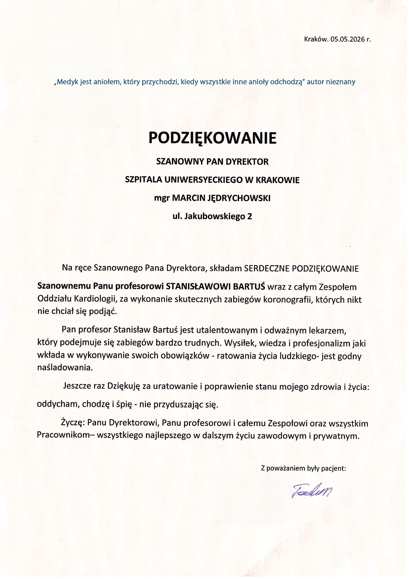 Podziękowania od pacjenta