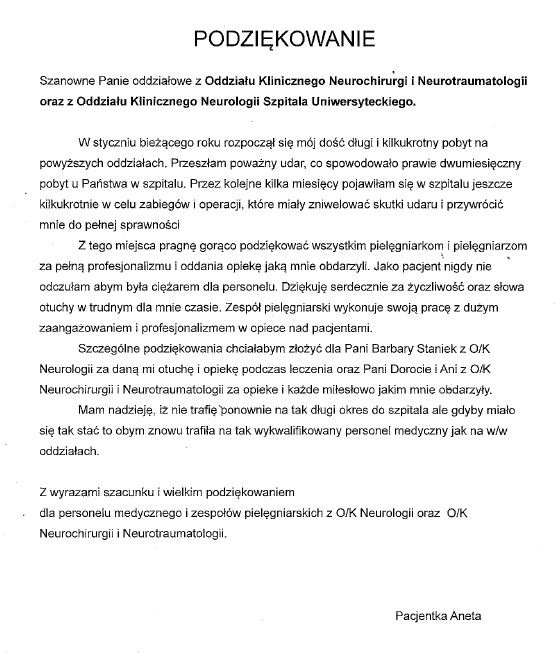 Podziękowania dla O/K Neurologii