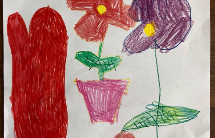 Rysunek dziecka - kwiaty, serce