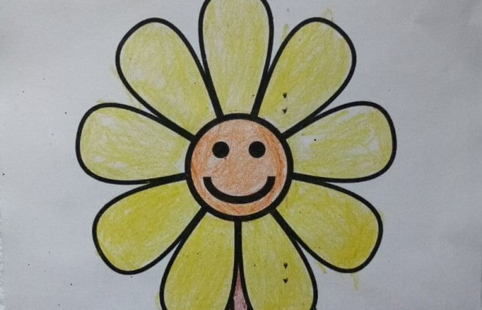 Rysunek dziecka - kwiat, uśmiech 